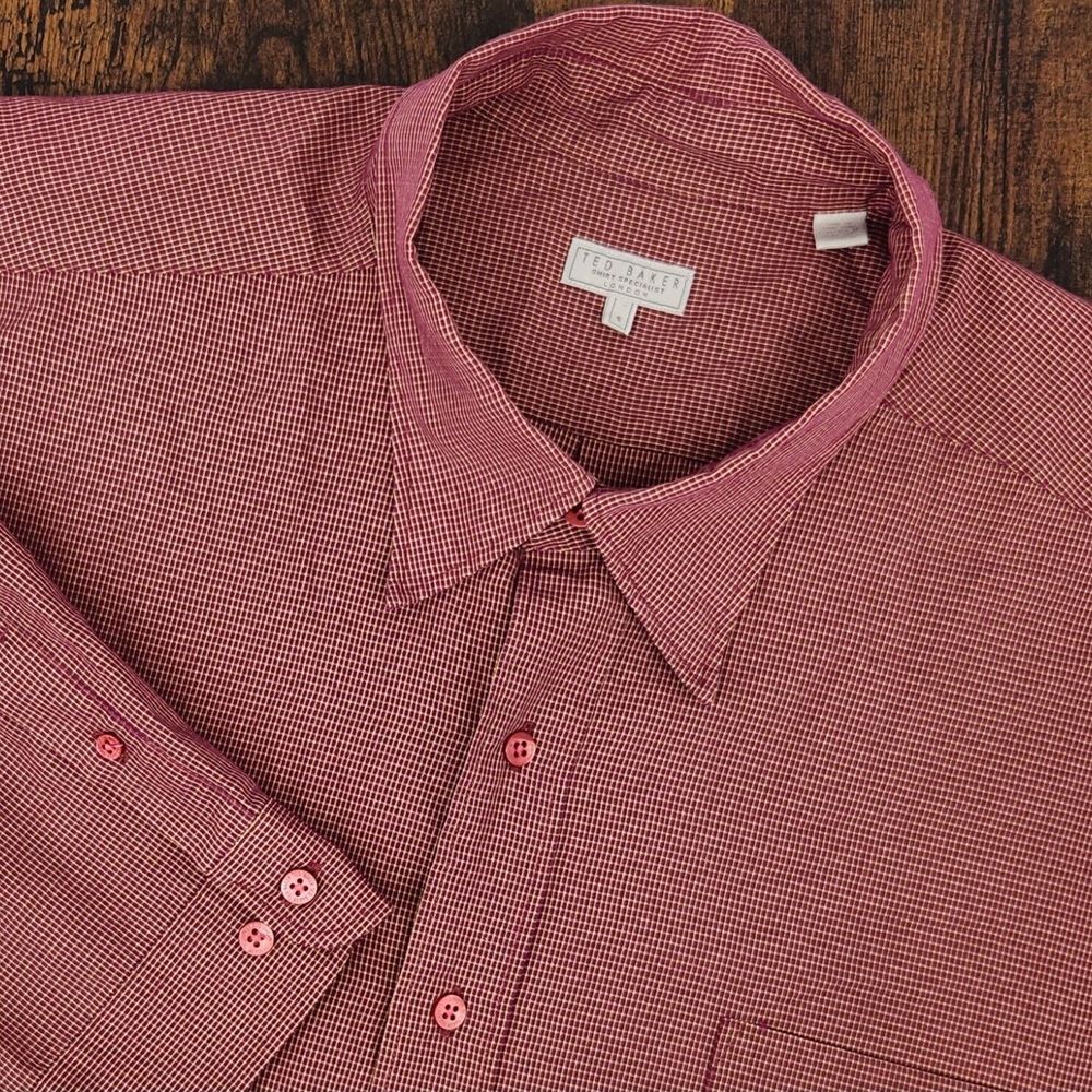 Ted Baker SZ 5 (XL or XXL?) Button-Up Dress Shirt‎ Long Sleeve Collared Mens Red